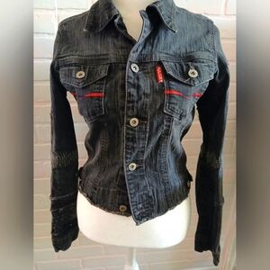Womens Y2K Faded Black Jean Jacket
